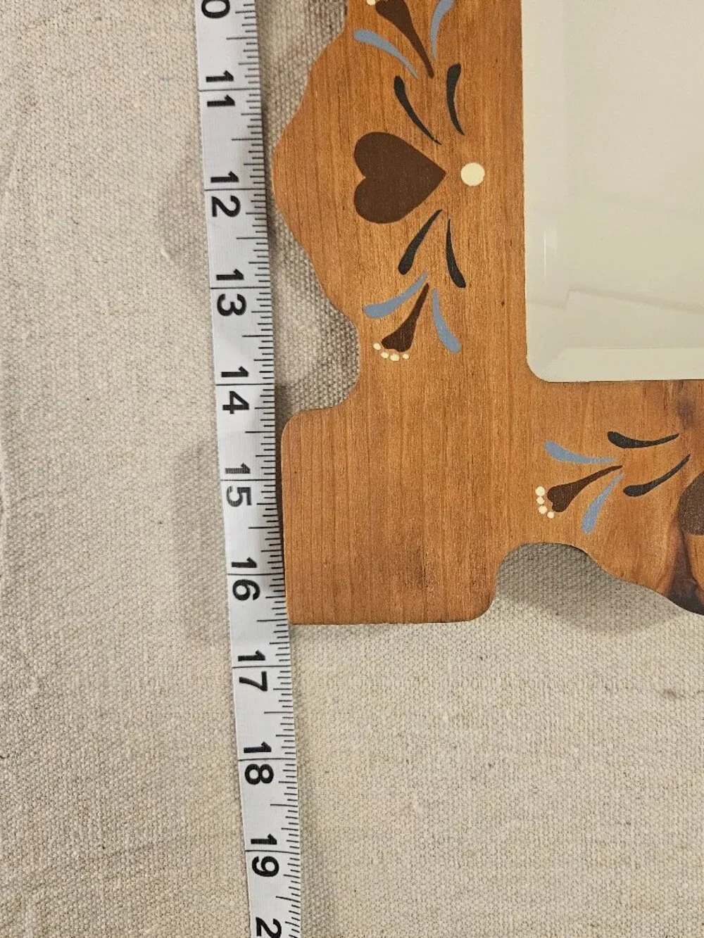 Vintage Folk Art Hand Painted Wooden Wall Mirror Scalloped Cottagecore Heart